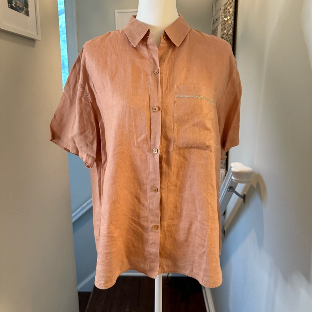 SOLD
Lafayette 148 New York Linen Casual Button Down Shirt in Rust